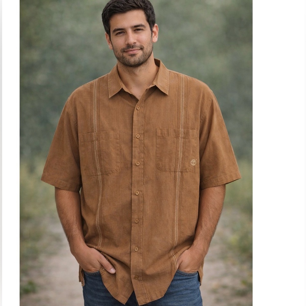 Timberland Men’s Casual Button-up Brown & Tan Short Sleeve Shirt Size XL
